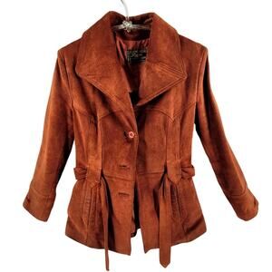 Burnt Orange Suede Statement Jacket Vintage 60s Belted Cozy Chic Womens